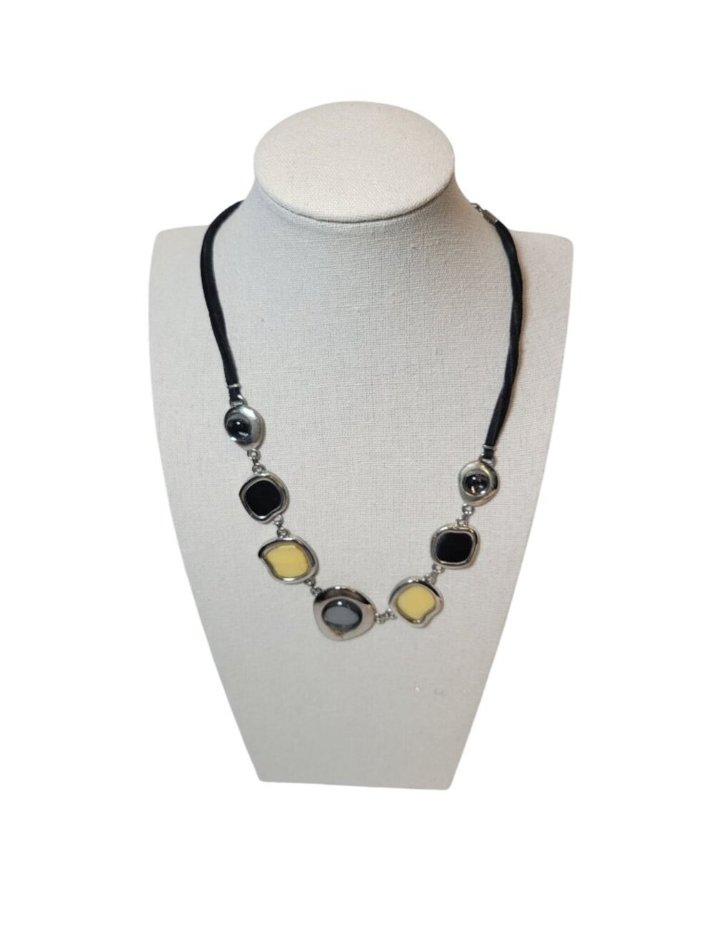 Lia Sophia Silver Tone Multi-Stone Resin Necklace With Black Cord